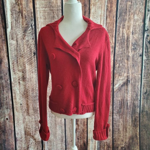Women's Red Double-Breasted Cashmere Sweater - Picture 1 of 6
